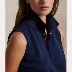 Classic Fit Sleeveless Pique Dame Navy