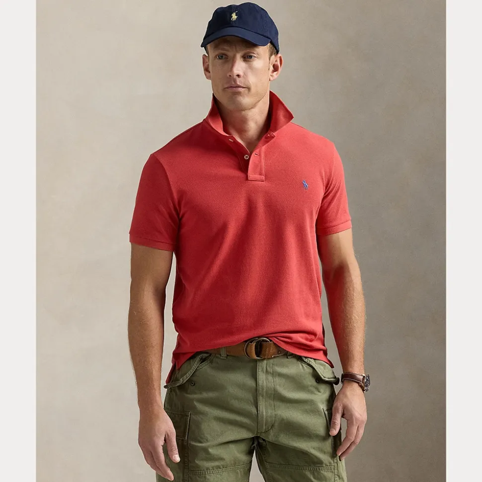 Mesh Slim Fit Pique Herre Rød