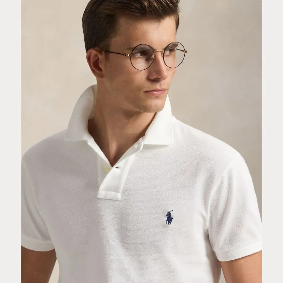 Slim Fit Mesh Pique Herre Hvit