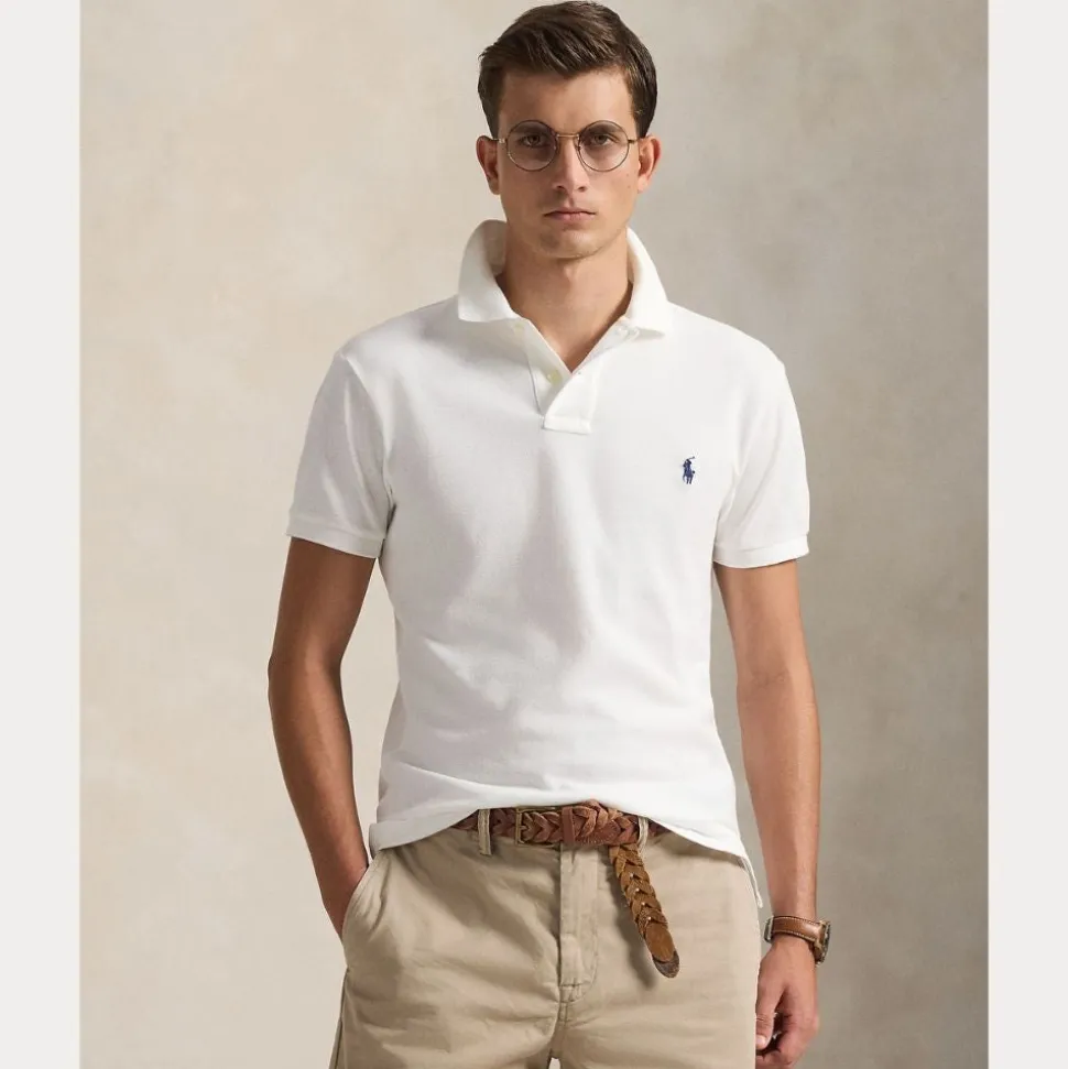 Slim Fit Mesh Pique Herre Hvit