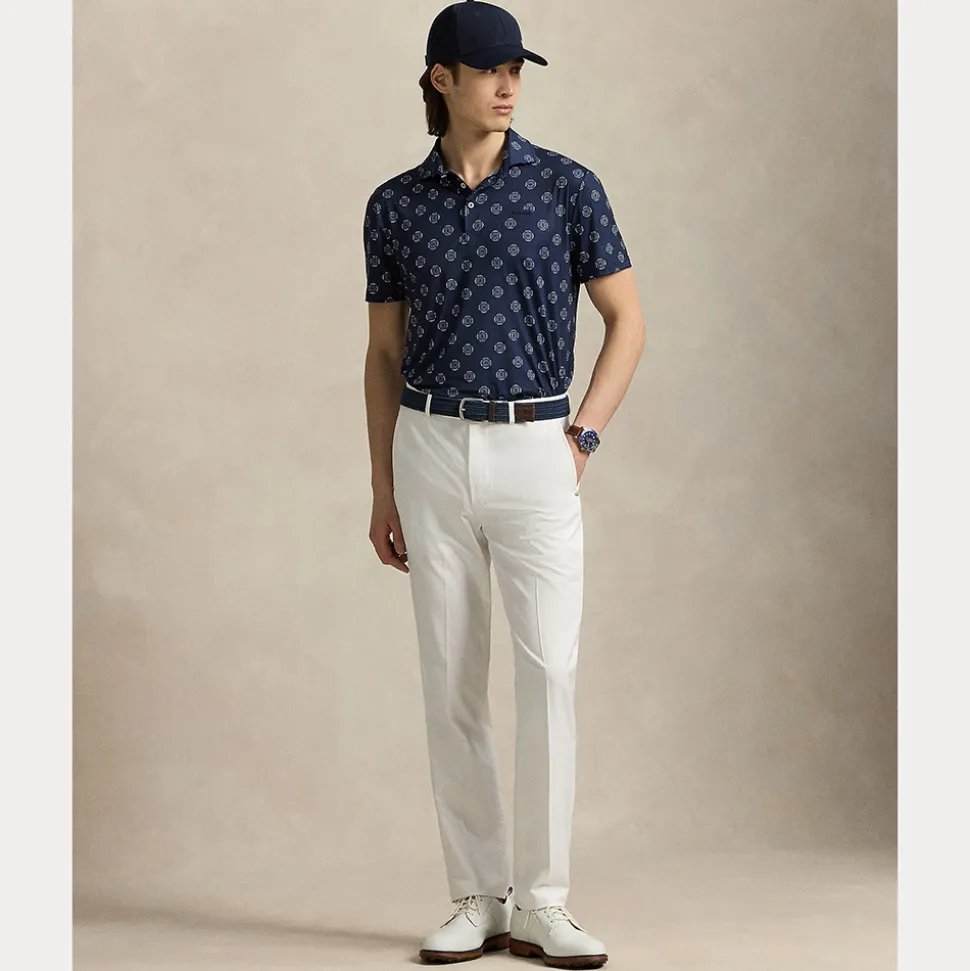 Tailored Fit Pique Herre Golf Print Navy