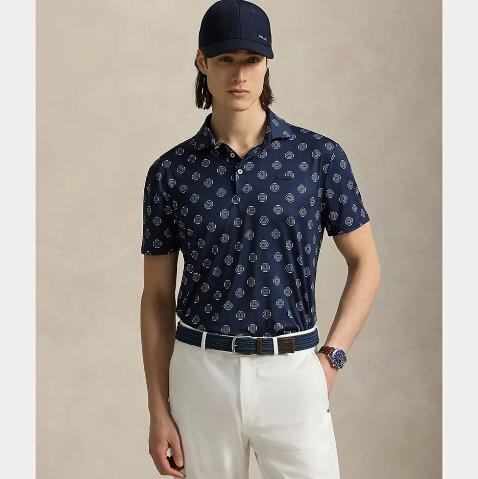 Tailored Fit Pique Herre Golf Print Navy